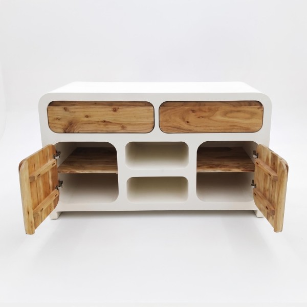 Wastafelonderkast in betonlook en massief acaciahout 140 cm - Mineralis