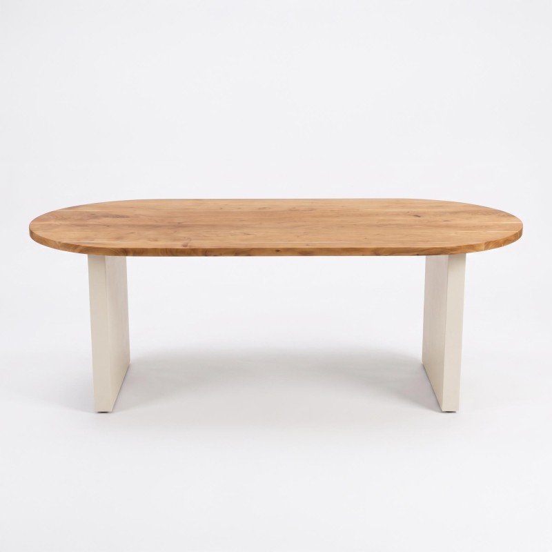 Eettafel in massief acaciahout met poten in betonlook - Mineralis