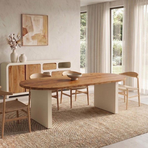 Eettafel in massief acaciahout met poten in betonlook - Mineralis