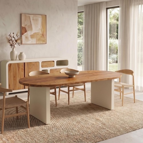 Eettafel in massief acaciahout met poten in betonlook - Mineralis