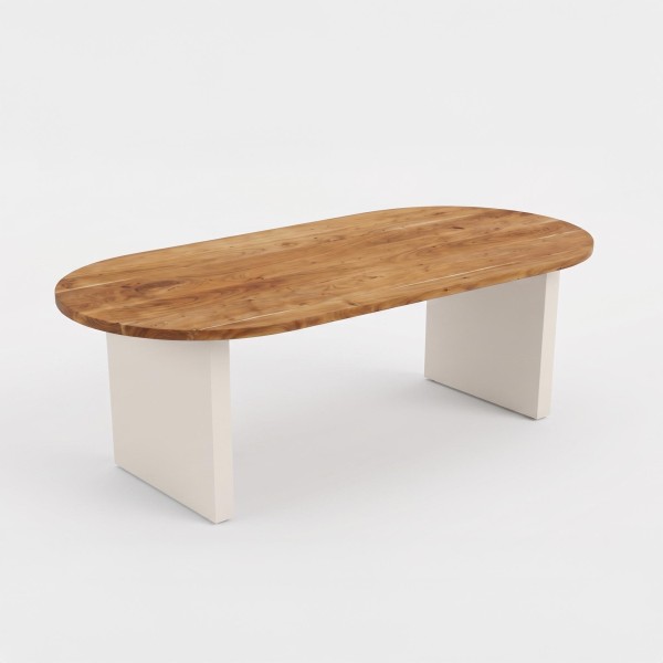 Eettafel in massief acaciahout met poten in betonlook - Mineralis