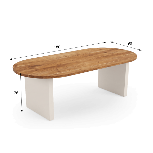 Eettafel in massief acaciahout met poten in betonlook - Mineralis