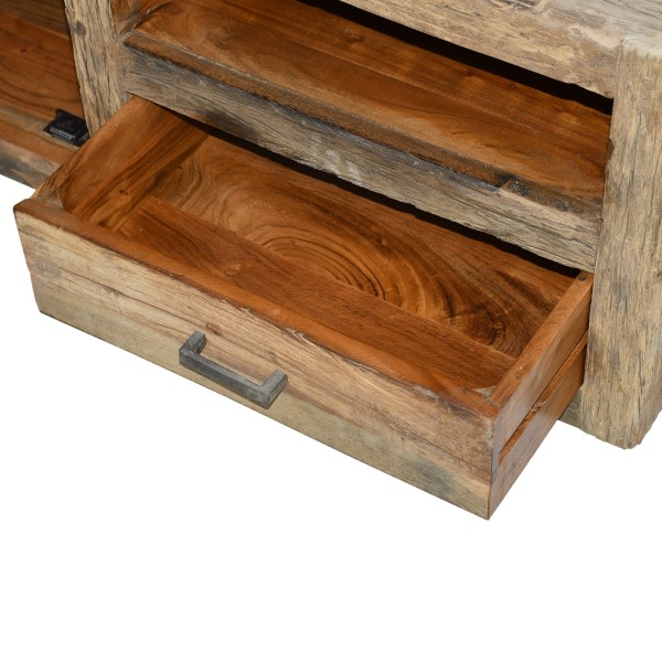 TV-meubel in donker, ruw oud hout 110 cm - Antique