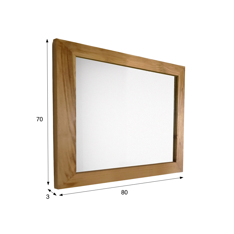Rechthoekige spiegel 80 cm van massief teakhout frame