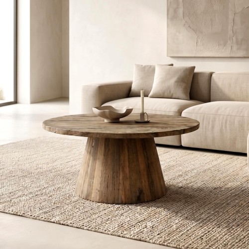 Ronde salontafel in massief, ruw oud hout - Antique