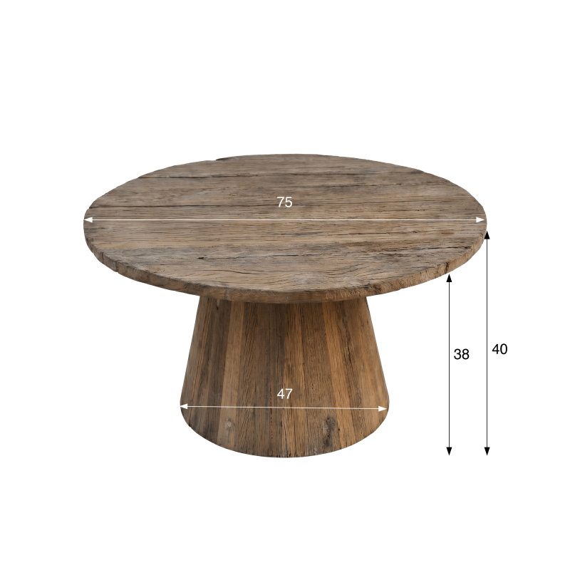 Ronde salontafel in massief, ruw oud hout - Rustique