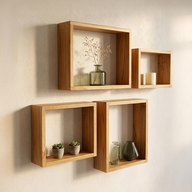 Teakhouten wandplank 30 x 35 cm
