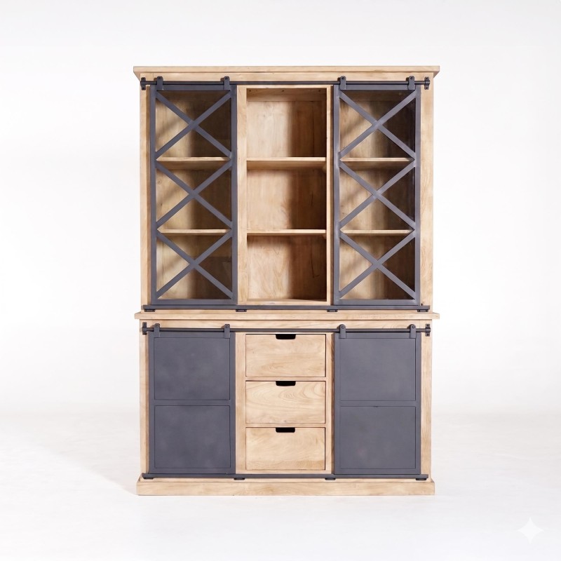 Buffetkast in massief hout in industriële stijl 140 cm - Detroit