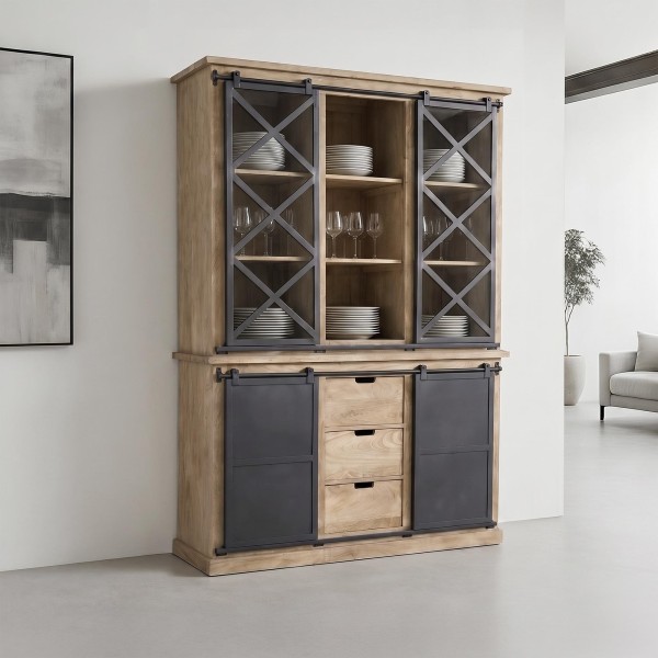 Buffetkast in massief hout in industriële stijl 140 cm - Detroit