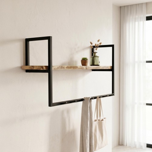 Metalen wandkapstok met 7 haken en 1 massief houten plank