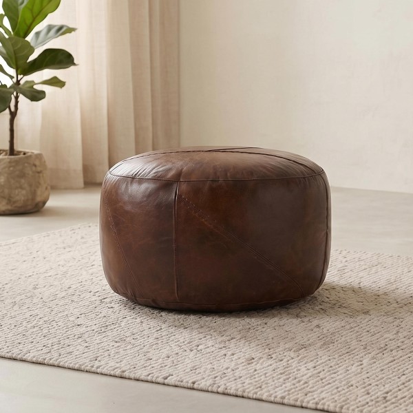 Ronde lederen poef - Patchwork