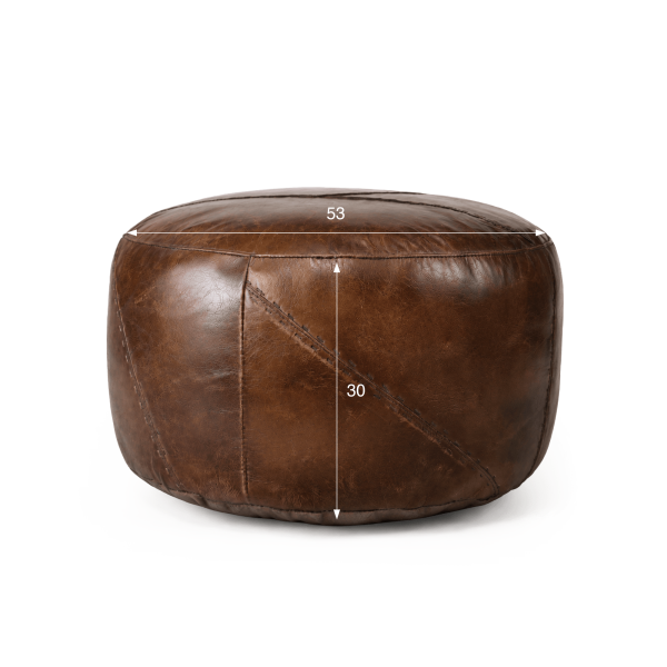 Ronde lederen poef - Patchwork