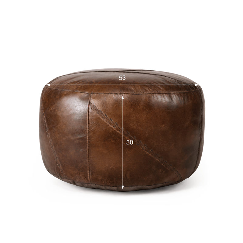 Ronde lederen poef - Patchwork