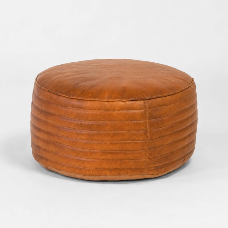 Ronde lederen poef - Savoy