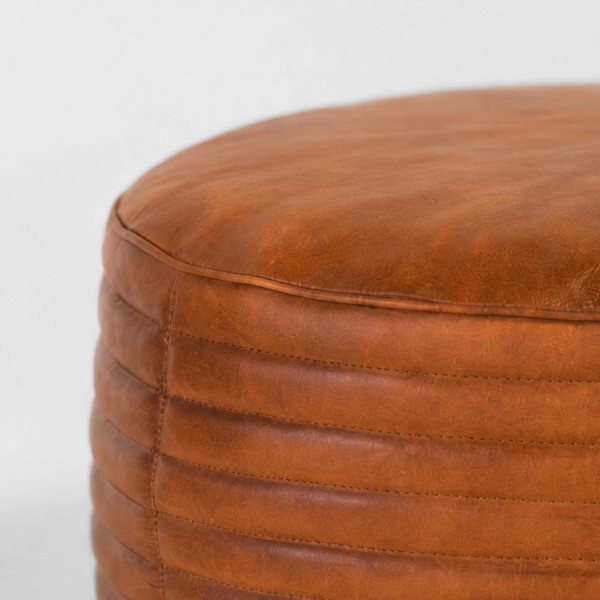 Ronde lederen poef - Savoy