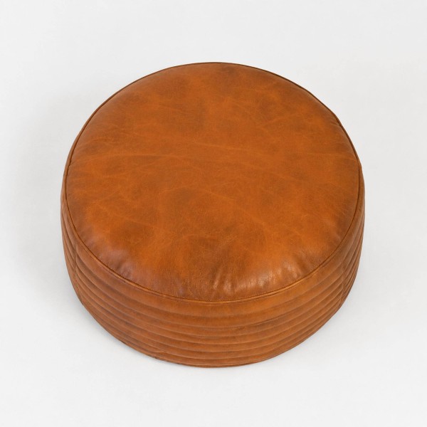 Ronde lederen poef - Savoy