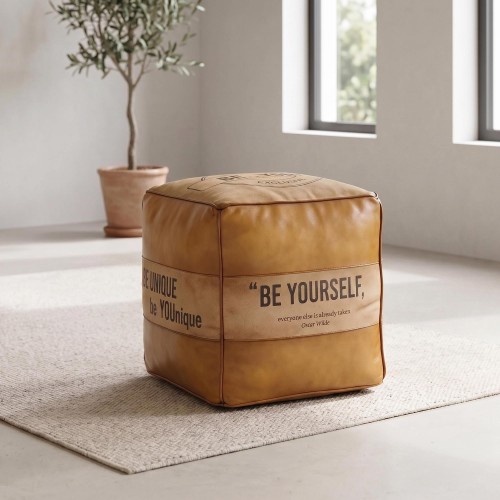Industriële poef in leer "Be Yourself"