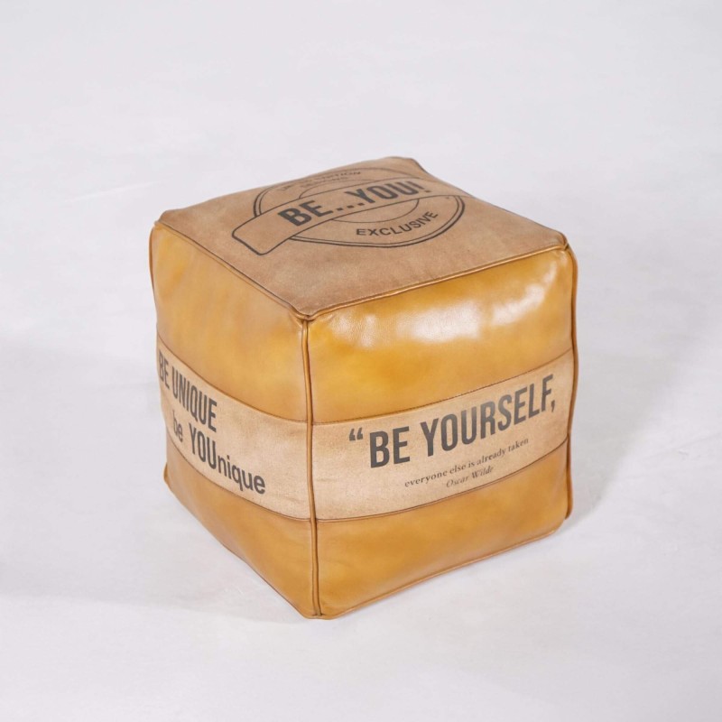 Industriële poef in leer "Be Yourself"
