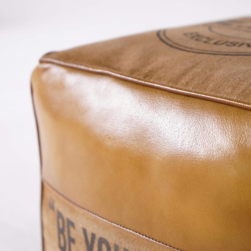 Industriële poef in leer "Be Yourself"