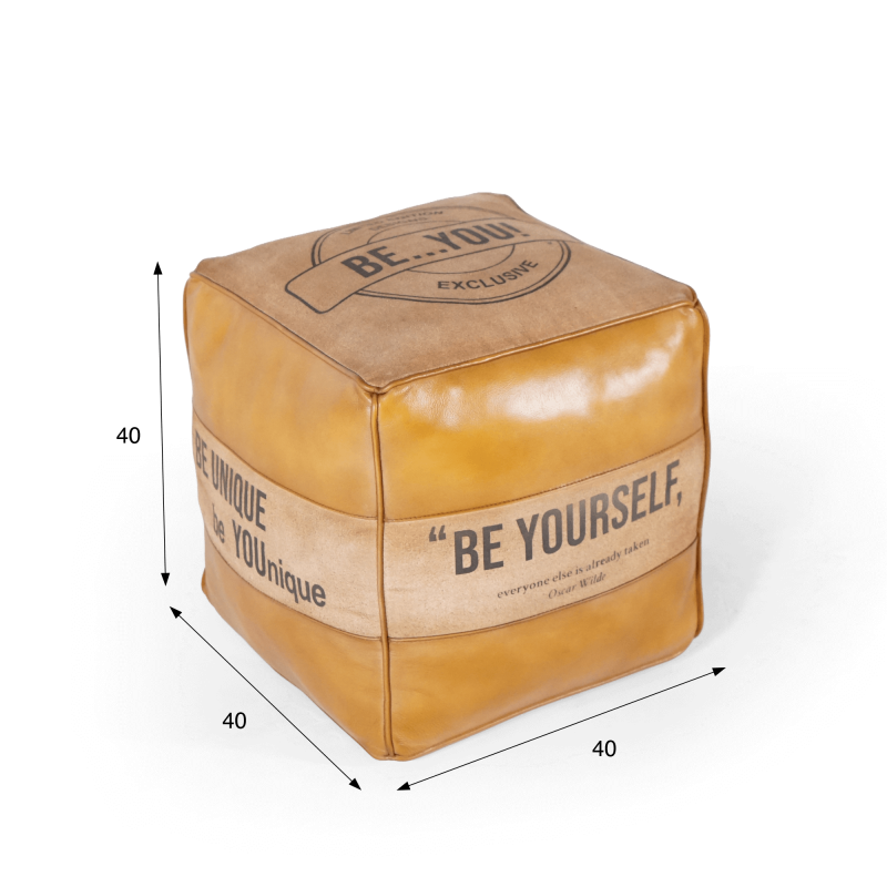 Industriële poef in leer "Be Yourself"