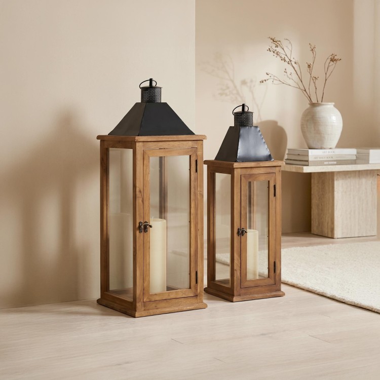 Set van 2 lantaarns van hout en metaal - Hudson