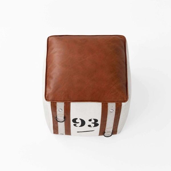 Vintage-stijl poef van leer en stof "93