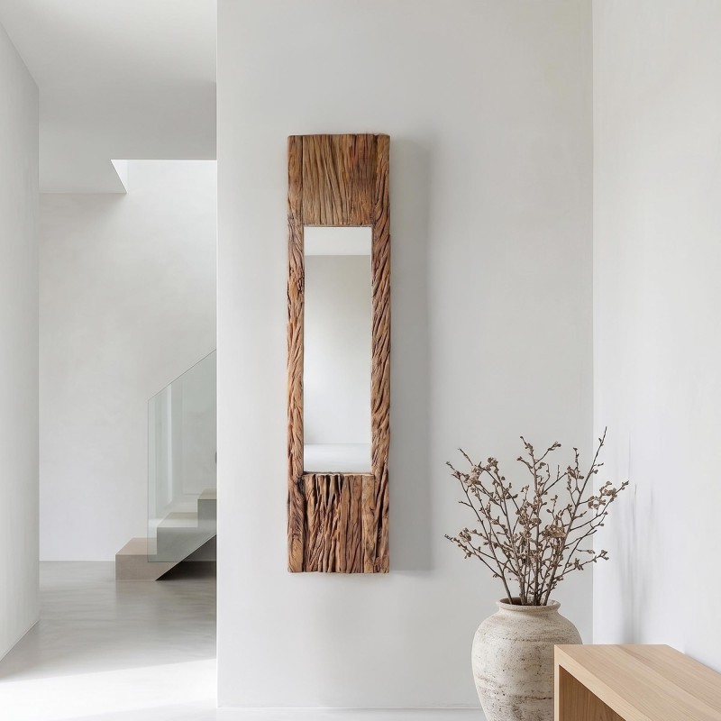 Rechthoekige spiegel van ruw hout 25 x 120 cm - Tree