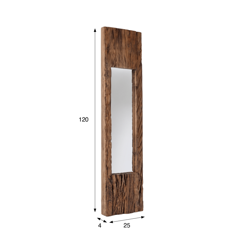 Rechthoekige spiegel van ruw hout 25 x 120 cm - Tree