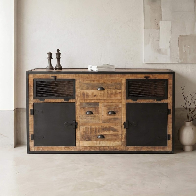 Industrieel dressoir met deuren carbonafwerking