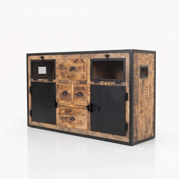 Industrieel dressoir met deuren carbonafwerking