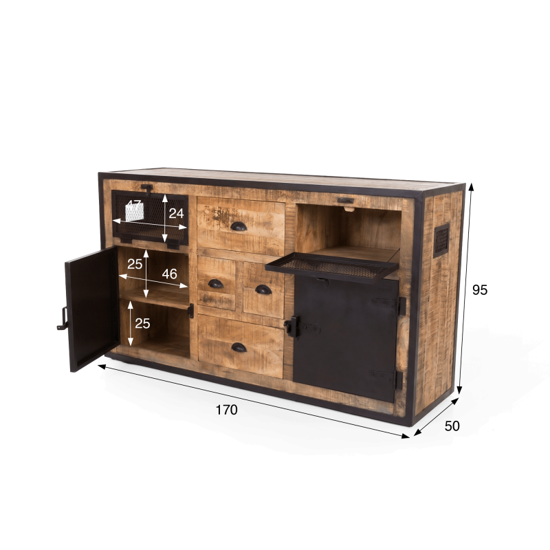 Industrieel dressoir met deuren carbonafwerking