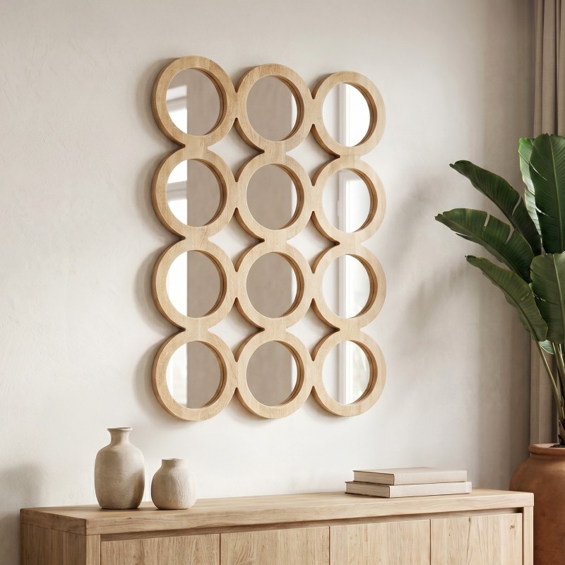 Rechthoekige set van 100 x 85 cm ronde spiegels met houten lijst - Ellipse