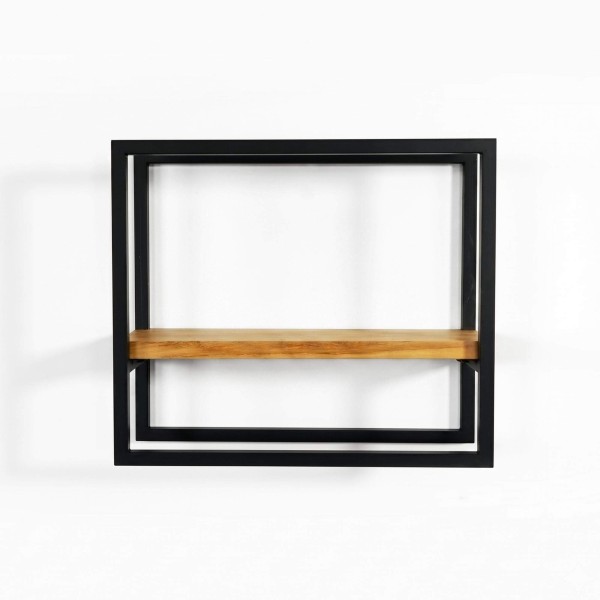 Rechthoekige wandplank van hout en metaal 40 x 35 cm - Strip