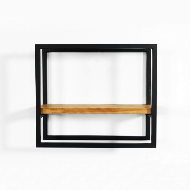 Rechthoekige wandplank van hout en metaal 40 x 35 cm - Strip