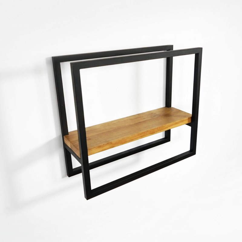 Rechthoekige wandplank van hout en metaal 40 x 35 cm - Strip