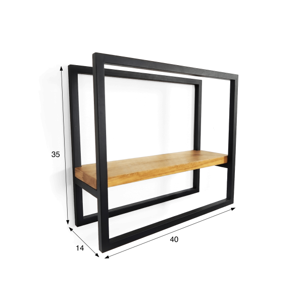 Rechthoekige wandplank van hout en metaal 40 x 35 cm - Strip