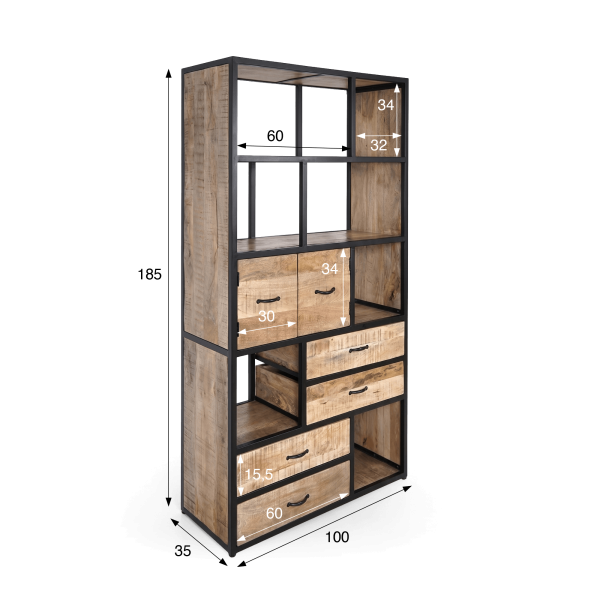 Industriële metalen kast met hout 185 cm x 100 cm - Walter