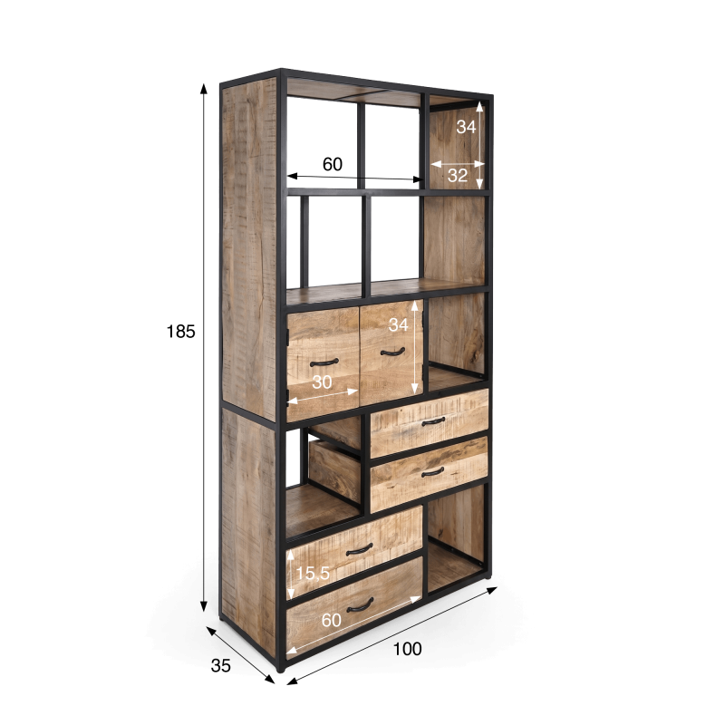 Industriële metalen kast met hout 185 cm x 100 cm - Walter