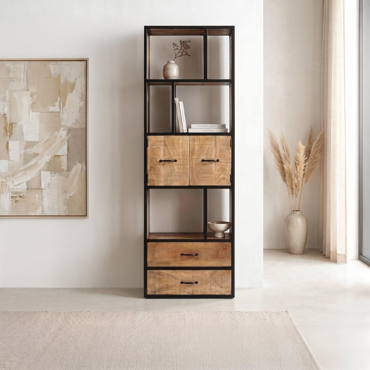 Industriële boekenkast van massief hout 60 x 185 cm – Walter