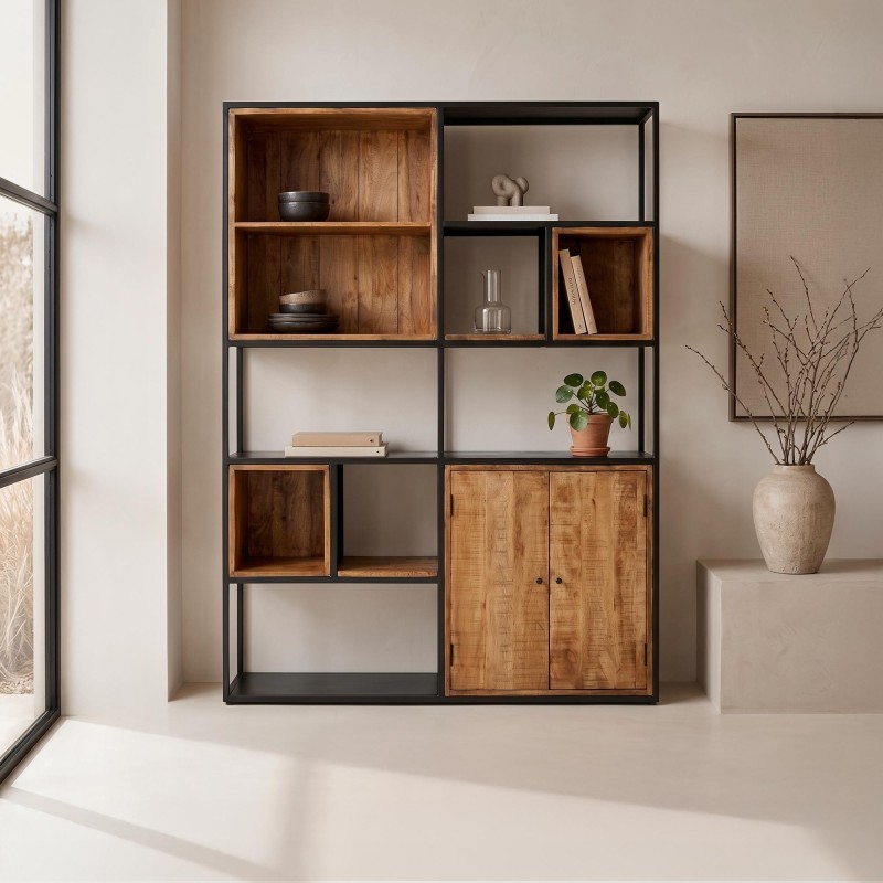 Boekenkast in metaal en natuurlijk hout 140 cm – Diane
