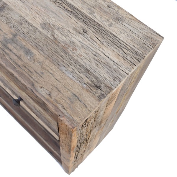 Console met 3 lades in donker, ruw oud hout - Antique