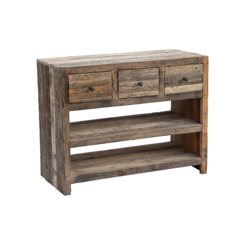Console met 3 lades in donker, ruw oud hout - Antique