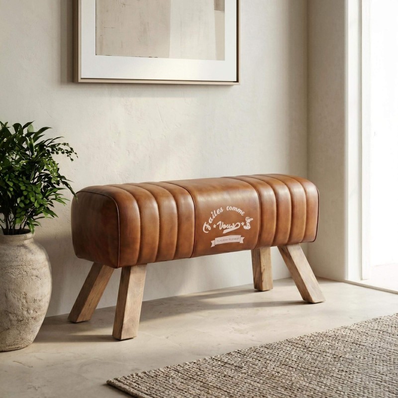Bank van hout en natuurlijk leder - Navona