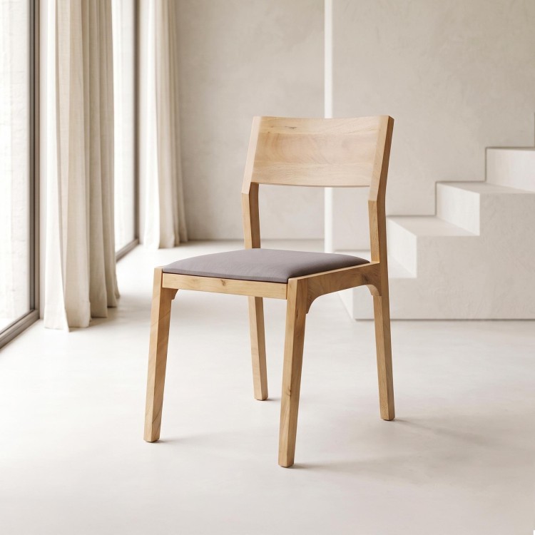 Stoel van naturel hout en grijze stof - Elegance