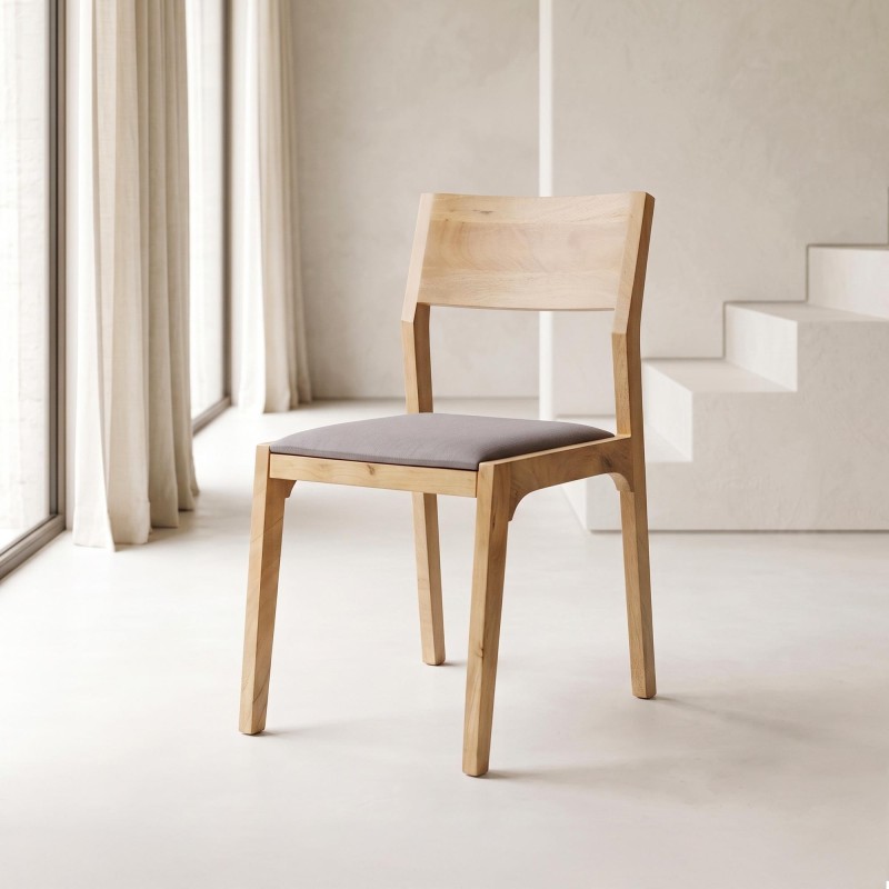 Stoel van naturel hout en grijze stof - Elegance