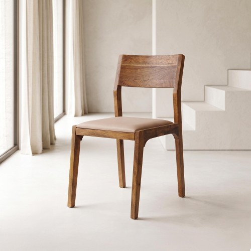 Stoel van naturel hout en beige stof - Elegance