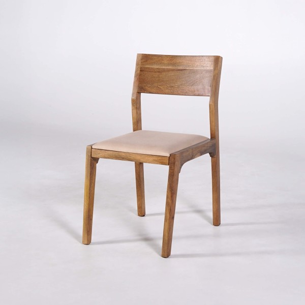 Stoel van naturel hout en beige stof - Elegance