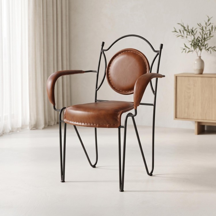 Vintage stoel van leer en metaal "Faites comme chez vous"