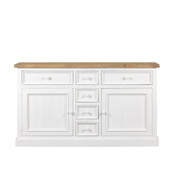 Dressoir in wit en houtkleurig massief grenenhout 160 cm - Mayfield
