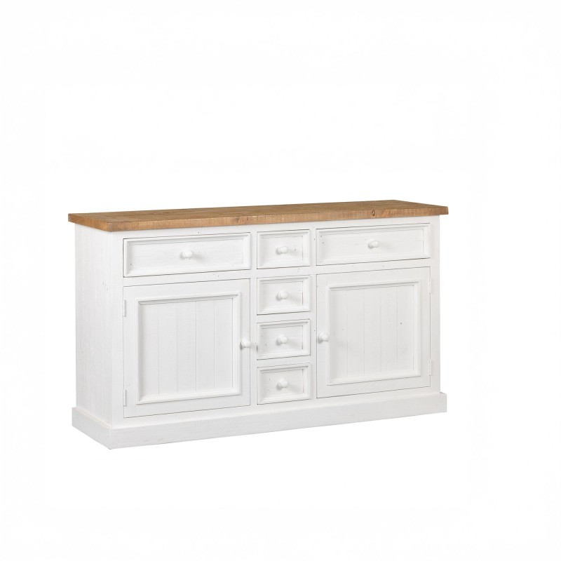 Dressoir in wit en houtkleurig massief grenenhout 160 cm - Mayfield